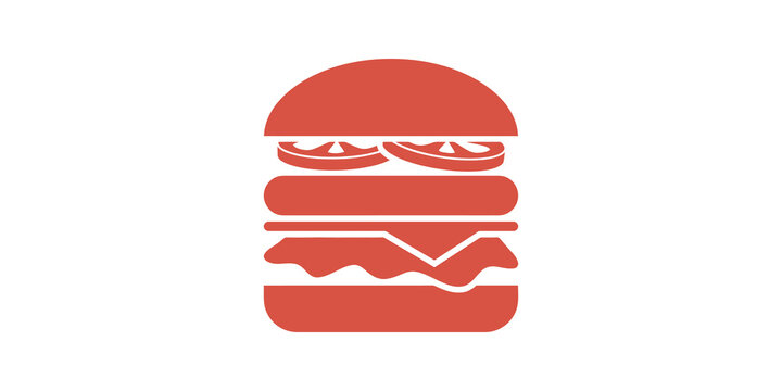 Beef burger food flat icon red design for restaurant menu and branding.