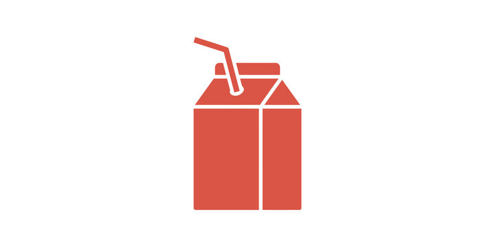 Red milk carton icon with straw design for beverage industry branding.