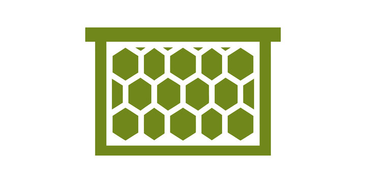 Green bee honeycomb frame flat icon for agricultural hive insect science.