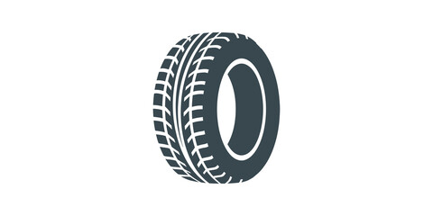 Dark grey car tire icon with detailed tread for automotive vehicle services. © SAJID
