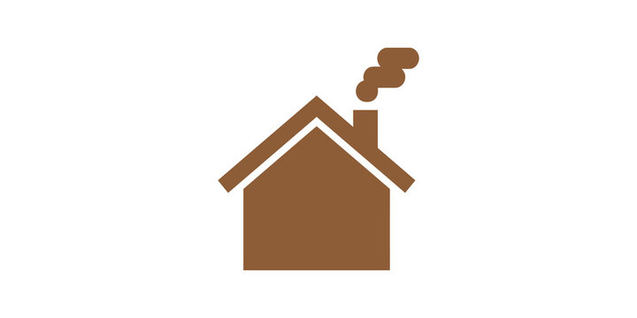 Simple brown house icon featuring chimney smoke for residential property.