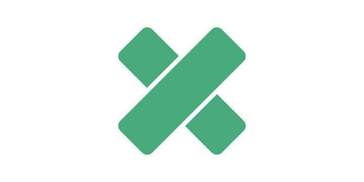Cross mark green flat icon for error validation or decision cancelation.