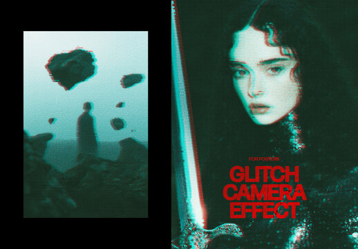 Vertical Glitch Camera Photo Effect For Poster And Print Design