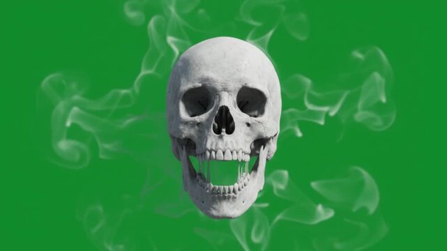 Realistic smoke skull forming and dissipating vfx green screen 4k for halloween.