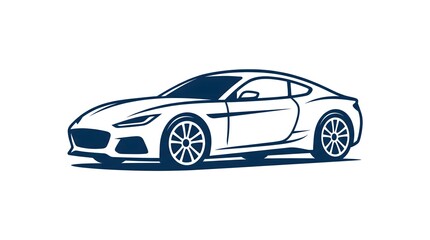 Fototapeta premium Modern sports car vector line art illustration isolated on a white background coupe side view profile sleek automotive design logo icon sticker graphic element.
