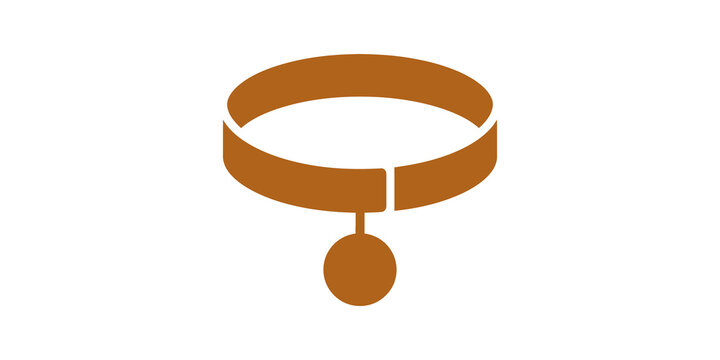 Brown dog collar icon with round tag for pet care and animal accessories.