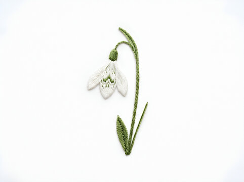 Snowdrop flower with drooping white petals and green stem