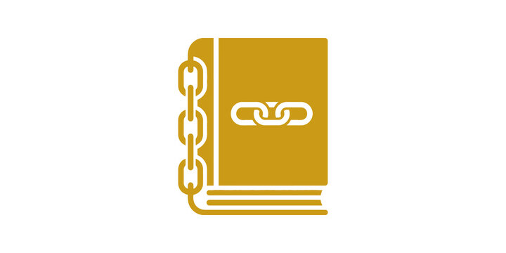 Document book icon with gold chain links for legal compliance record logs.