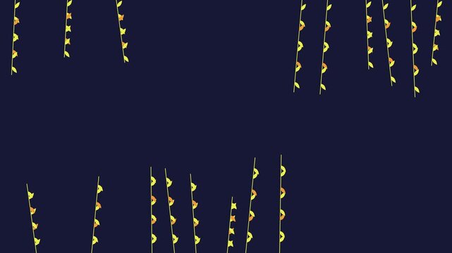 Minimalist Botanical Motion Graphic Background With Falling Leaves on Dark Blue Background