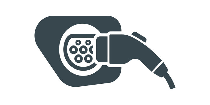 Electric vehicle charger plug icon gray silhouette for car power stations.
