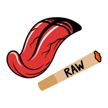 Red tongue licking cigarette joint cartoon vector illustration