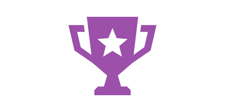 Purple trophy cup flat icon for sport achievement and award presentation.