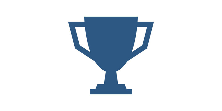 Blue victory trophy flat icon metallic cup for championship award winners.