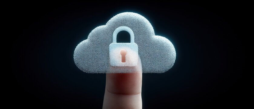 Illustration showcasing a secure cloud storage system with a lock symbol combined with a human finger symbolizing the importance of data protection and privacy in the realm of digital technology