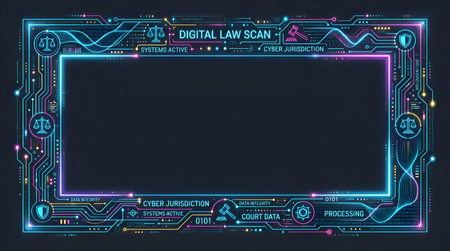 Digital law scan interface with neon circuit border