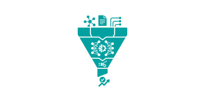 Cyan data science funnel process flat icon for transparent AI analytics.