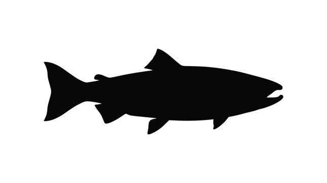 Minimalist black salmon silhouette vector illustration featuring a simple flat design for modern creative print projects