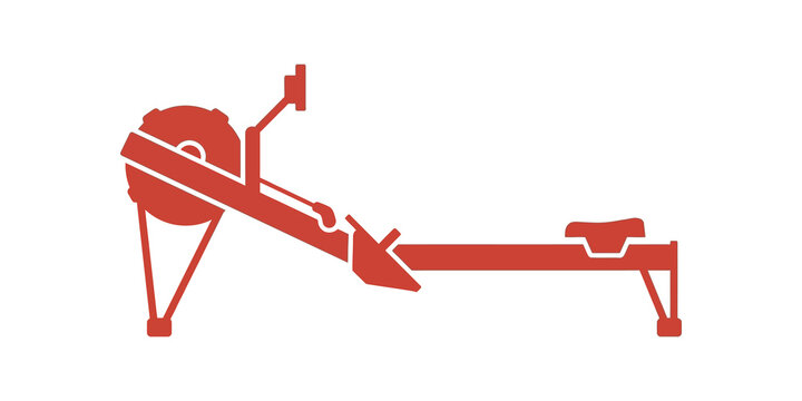 Rowing machine red flat icon for fitness training and gym workout cardio.
