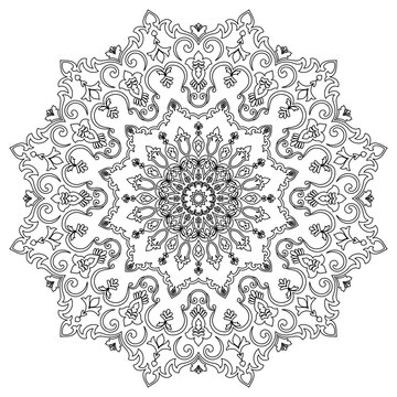 Floral line art, coloring book, vintage floral mandala.