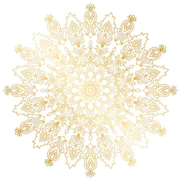 Golden mandala, decorative line art, luxurious flowers.