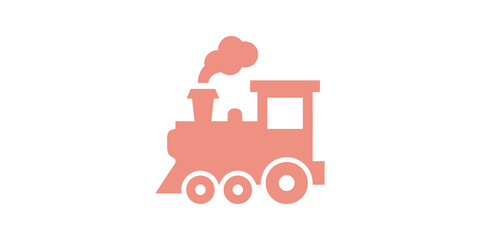 Steam train engine flat icon pink silhouette vintage rail transport design. © SAJID