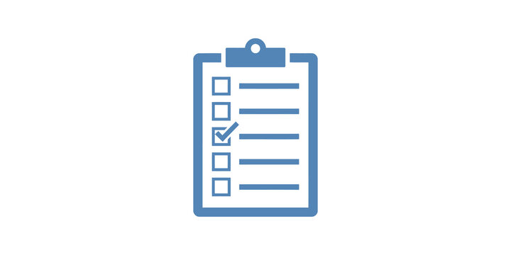 Checklist clipboard blue icon displays completed tasks for business use.