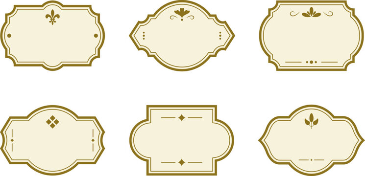 Blank elegant label templates with classic vintage frame and decorative flourishes. Retro badges for boutique branding, luxury product design premium wedding stationery.
