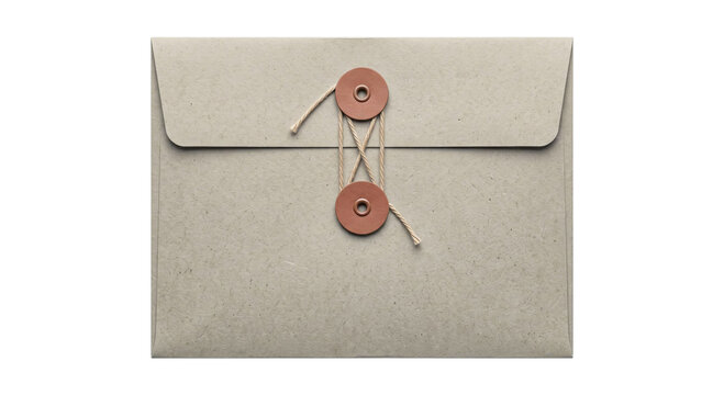 Closed kraft paper envelope with string and button closure for secure document storage