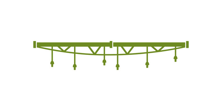 Green agricultural spray boom icon for farming and crop irrigation system.
