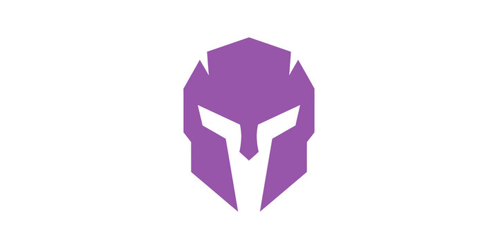 Spartan helmet purple flat icon for historic warrior themed visual arts.