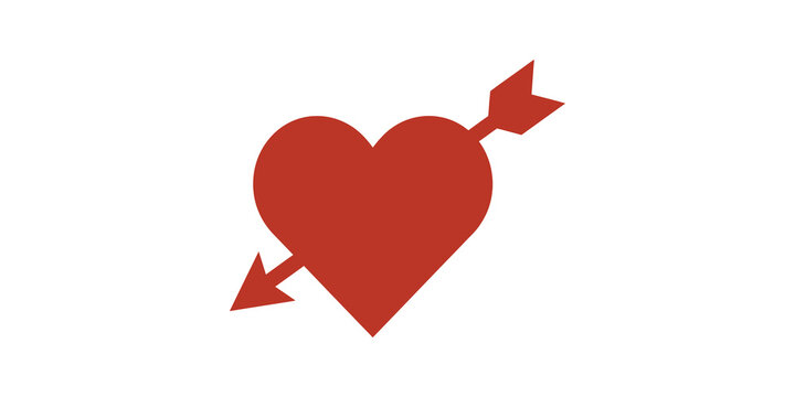 Red heart shape flat icon with arrow pierced through for love romantic ui.