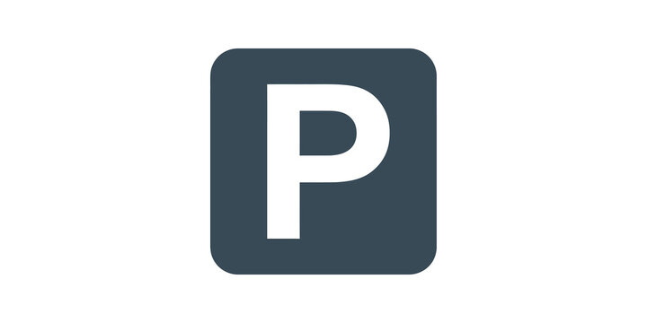 Parking sign flat icon dark blue square for transport and urban layout.