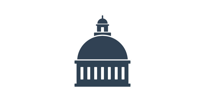 Dark building dome architecture icon for government and institutional use.