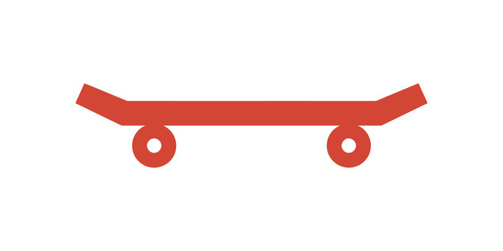 Red skateboard icon with wheels for extreme sports and urban lifestyle art.