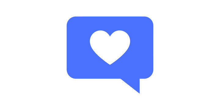 Blue message bubble with central heart symbol for social media reactions.