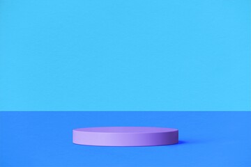 Minimal pastel podium on blue background for product display