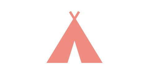 Camping tent flat icon peach colored graphic element for adventure design. © SAJID