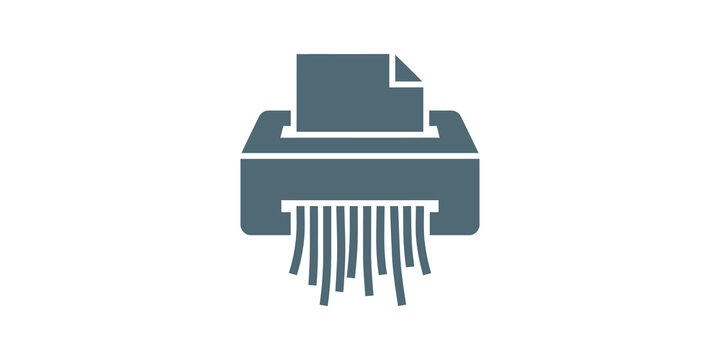 Paper shredder office equipment flat blue icon for secure data disposal.
