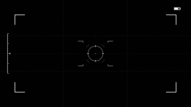 Tactical night vision surveillance camera viewfinder grid crosshair overlay seamless loop 4k background video