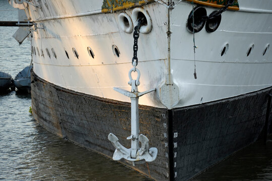 White Ship Anchor Hanging on Chain at Buenos Aires Port