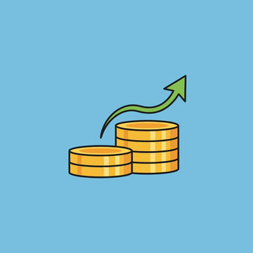 Gold Coins Stack with Upward Green Arrow Icon - Financial Growth and Success Concept