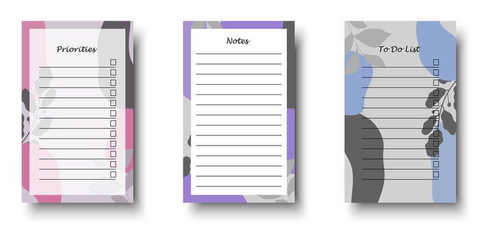 Three decorative planner notepads isolated on a transparent background