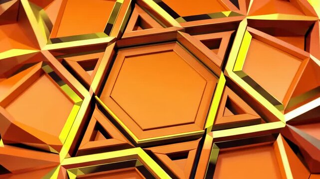 Geometric Star Pattern Abstract Loop with Golden Hues and Sharp Edges in Cinematic Motion