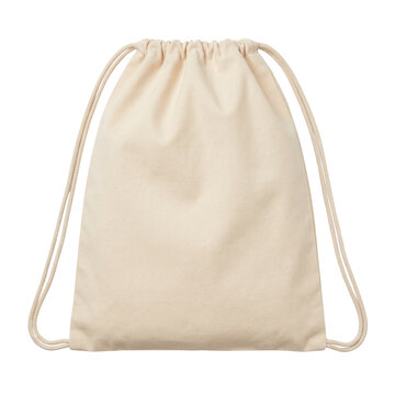 Blank beige cotton drawstring backpack mockup