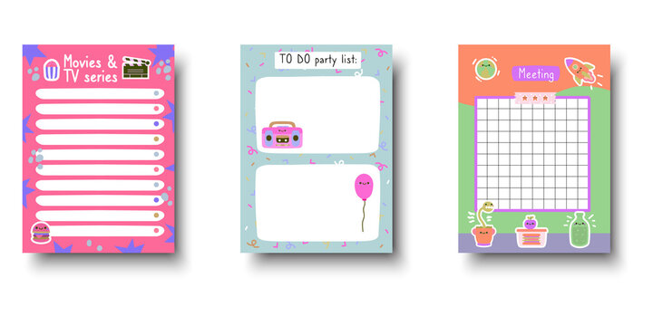 Colorful planner pages and to-do lists isolated on a transparent background