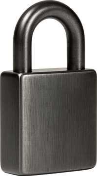 Dark metal padlock for security and safety isolated on transparent background.