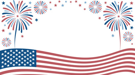 Obraz premium Fireworks Display with American Flag Design, Patriotic Celebration Concept Featuring Stars, Stripes