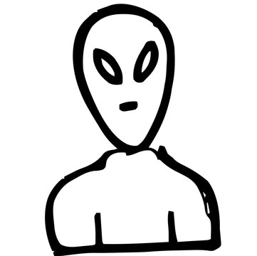 Alien Extraterrestrial Character Hand Drawn Doodle Icon - Sci-Fi Space Mascot