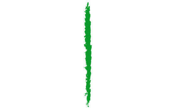 Green textured brush stroke, vertical paint line illustration, hand drawn artistic divider element on white background