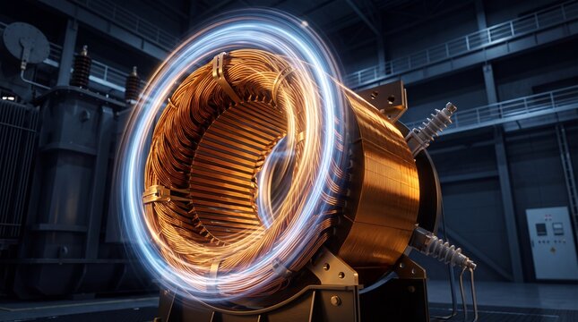 Electric Motor Stator with Glowing Magnetic Energy